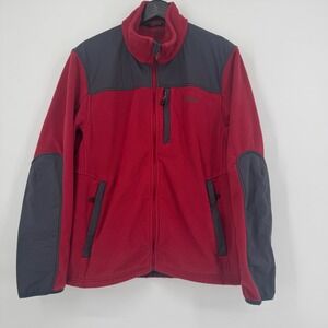 LL Bean Fleece Jacket Red Full Zip Polartec Mens Medium Outdoor Casual